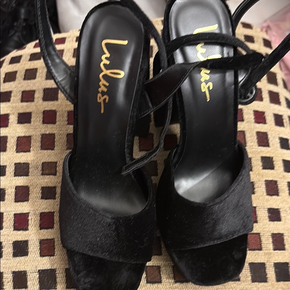 Lulu's Black Heeled Sandals with Ankle Strap